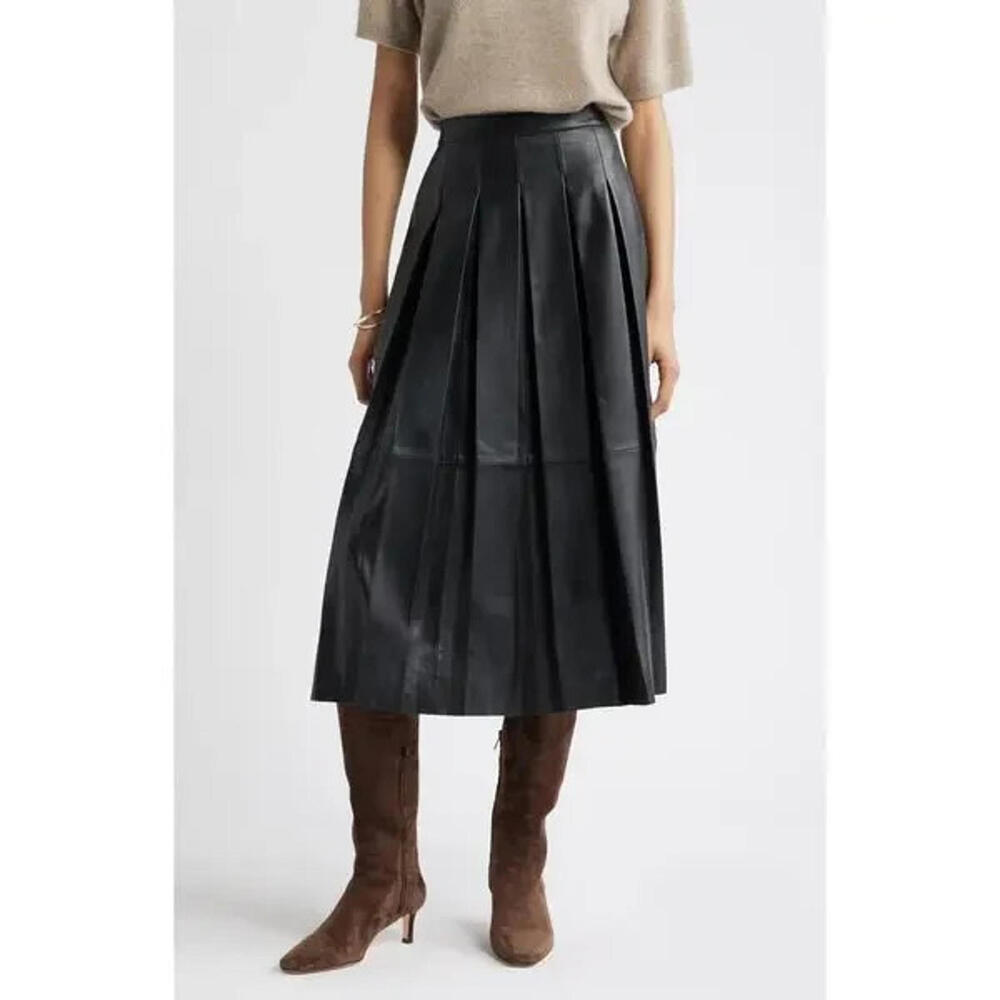 Nordstrom Elegant Black Pleated A-Line Skirt